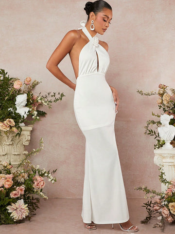Rosette Cross Halter Split Dress