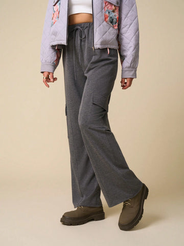LanaWest Women Casual Comfy Fashion Side Pockets Loose Straight Leg Sweatpants