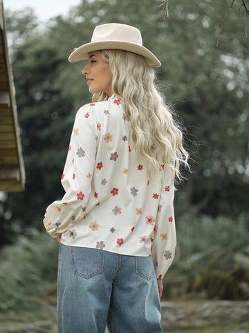 Women Floral Print Long Sleeve Shirt, Minimalist Fashion