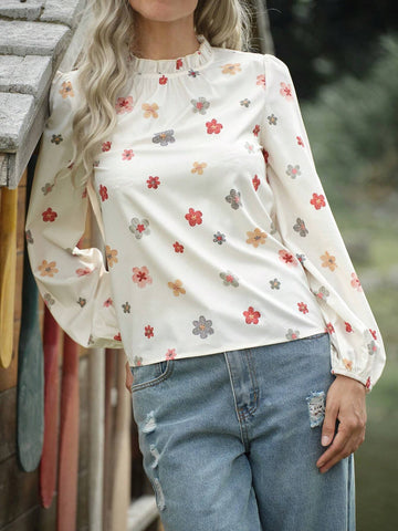 Women Floral Print Long Sleeve Shirt, Minimalist Fashion
