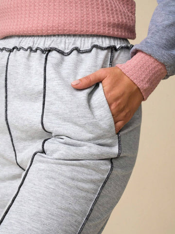 LanaWest Women's Casual Comfortable Fashion Commuting Color Block Waistband Straight Loose Sweatpants