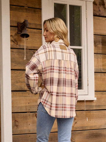 LanaWest Women's Casual Loose Striped Plaid Shirt (Random Cut)