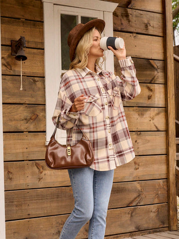 LanaWest Women's Casual Loose Striped Plaid Shirt (Random Cut)