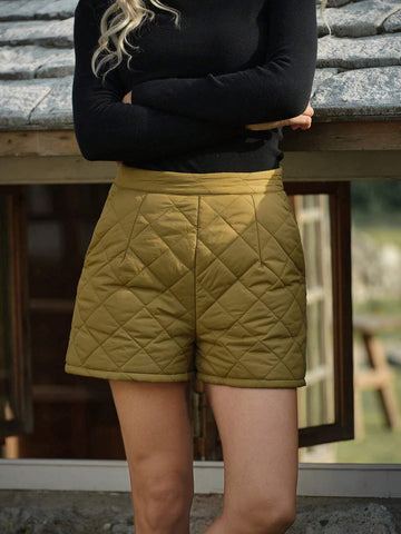 LanaWest Women's Casual Solid Color Padded Cotton Plaid Warm Shorts For Winter