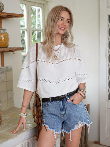 Women's Casual Solid Color Patchwork Jacquard Fabric & Lace Trim