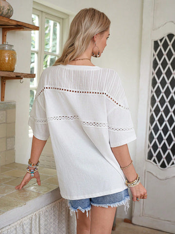 Women's Casual Solid Color Patchwork Jacquard Fabric & Lace Trim