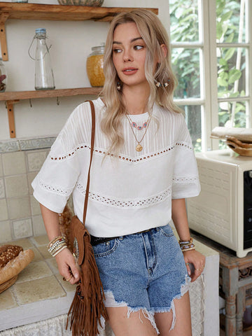 Women's Casual Solid Color Patchwork Jacquard Fabric & Lace Trim