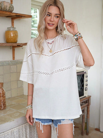 Women's Casual Solid Color Patchwork Jacquard Fabric & Lace Trim