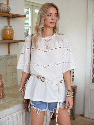 Women's Casual Solid Color Patchwork Jacquard Fabric & Lace Trim