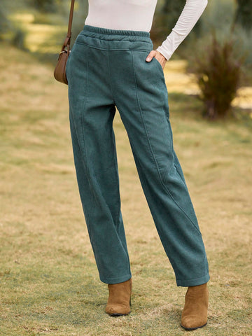 LanaWest Women's Dark Green Thick Corduroy Pants