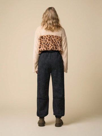 LanaWest Women's Drawstring Waist Pockets Loose Casual Washed Velvet Sweatpants