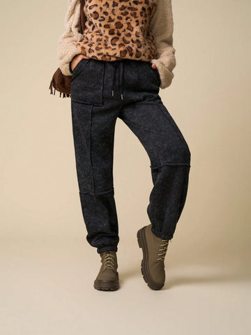 LanaWest Women's Drawstring Waist Pockets Loose Casual Washed Velvet Sweatpants