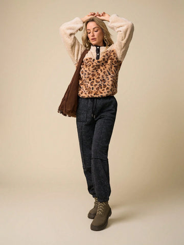 LanaWest Women's Drawstring Waist Pockets Loose Casual Washed Velvet Sweatpants