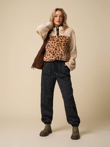 LanaWest Women's Drawstring Waist Pockets Loose Casual Washed Velvet Sweatpants