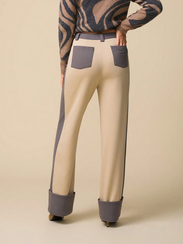 LanaWest Women's Fashionable Casual Commute Comfortable Straight Leg Loose Color Block Sweatpants