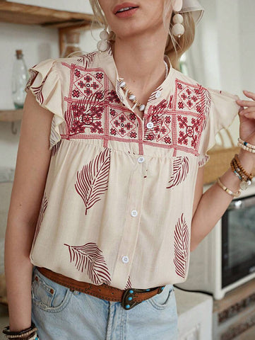 LanaWest Women's Summer Western Casual Embroidered Sleeveless Blouse