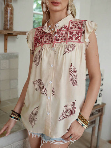 LanaWest Women's Summer Western Casual Embroidered Sleeveless Blouse