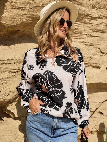 LanaWest Women's Western Casual Floral Print Shirt