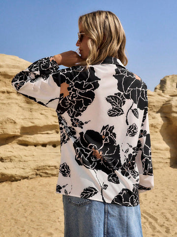 LanaWest Women's Western Casual Floral Print Shirt