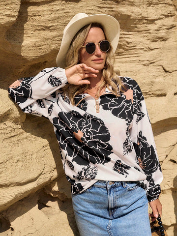 LanaWest Women's Western Casual Floral Print Shirt