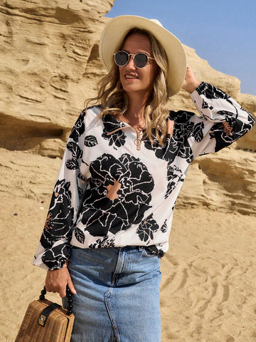 LanaWest Women's Western Casual Floral Print Shirt