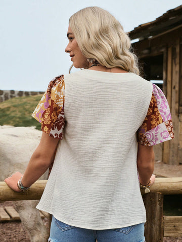 Women's Western Country Pattern Patchwork Casual Shirt