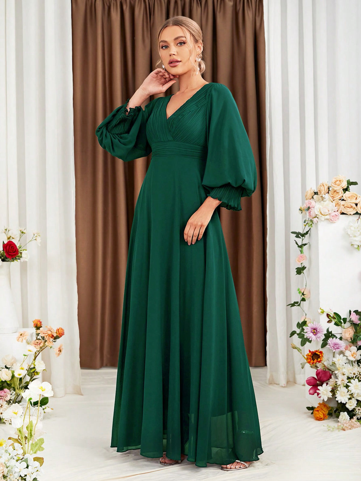 Lantern Sleeve Chiffon Bridesmaid Dress