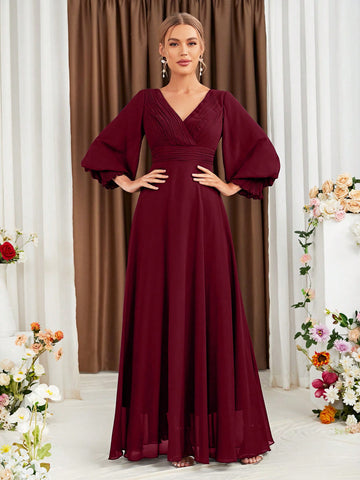 Lantern Sleeve Chiffon Bridesmaid Dress