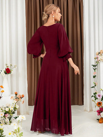 Lantern Sleeve Chiffon Bridesmaid Dress