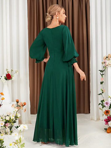 Lantern Sleeve Chiffon Bridesmaid Dress