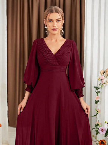 Lantern Sleeve Chiffon Bridesmaid Dress