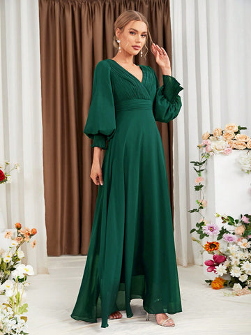 Lantern Sleeve Chiffon Bridesmaid Dress