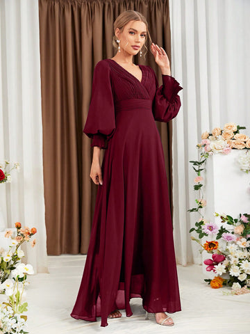 Lantern Sleeve Chiffon Bridesmaid Dress