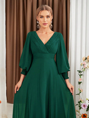 Lantern Sleeve Chiffon Bridesmaid Dress