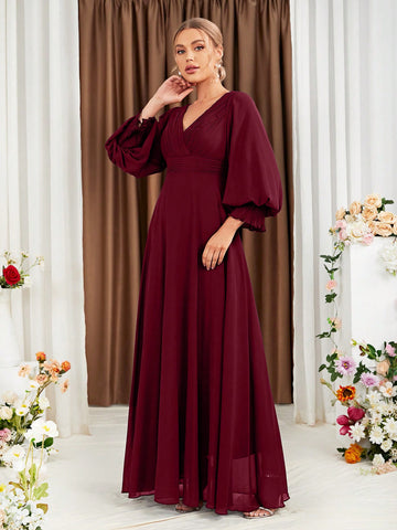 Lantern Sleeve Chiffon Bridesmaid Dress