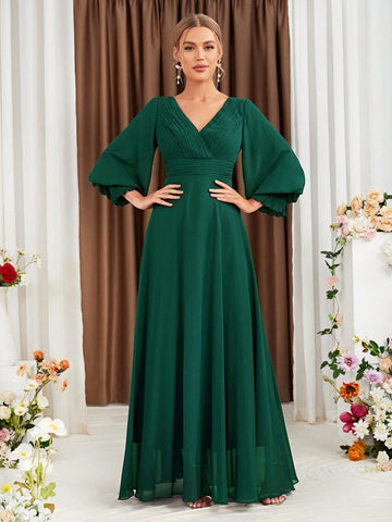 Lantern Sleeve Chiffon Bridesmaid Dress