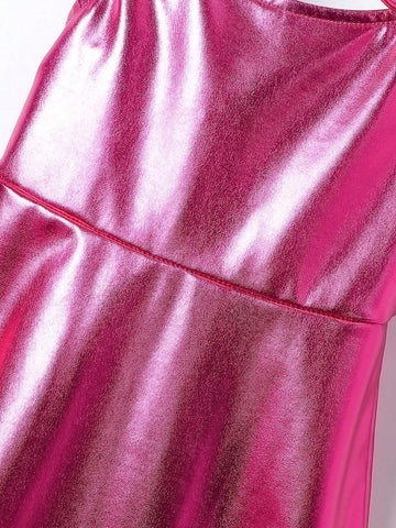 Laser Holographic Y2K Bow Detail Bowknot Cami Dress Single Piece In Gold, Pink And Silver