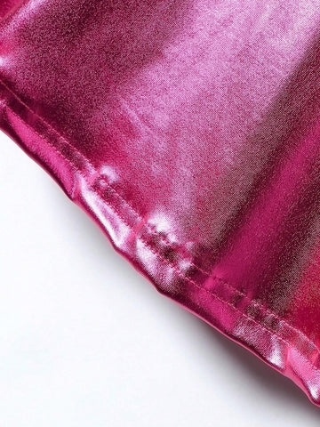 Laser Holographic Y2K Bow Detail Bowknot Cami Dress Single Piece In Gold, Pink And Silver