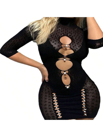 Latest Trendy Pearl Hollow See-Through Lingerie Bodysuit With Tight-Fitting Skirt