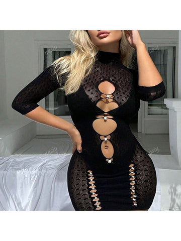 Latest Trendy Pearl Hollow See-Through Lingerie Bodysuit With Tight-Fitting Skirt
