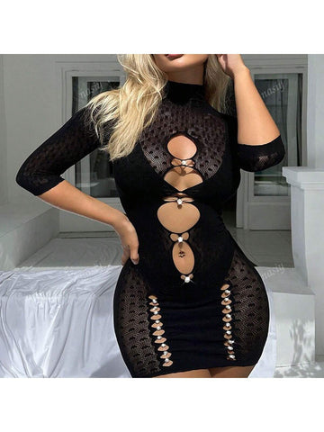 Latest Trendy Pearl Hollow See-Through Lingerie Bodysuit With Tight-Fitting Skirt