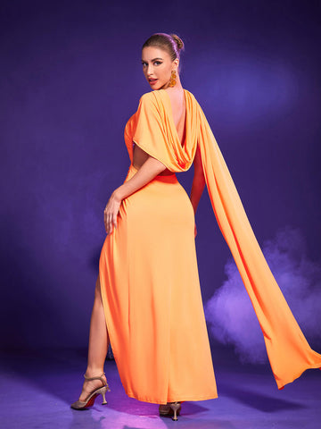 Latifa Draped Backless Hooded Dress