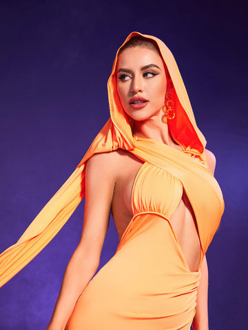 Latifa Draped Backless Hooded Dress