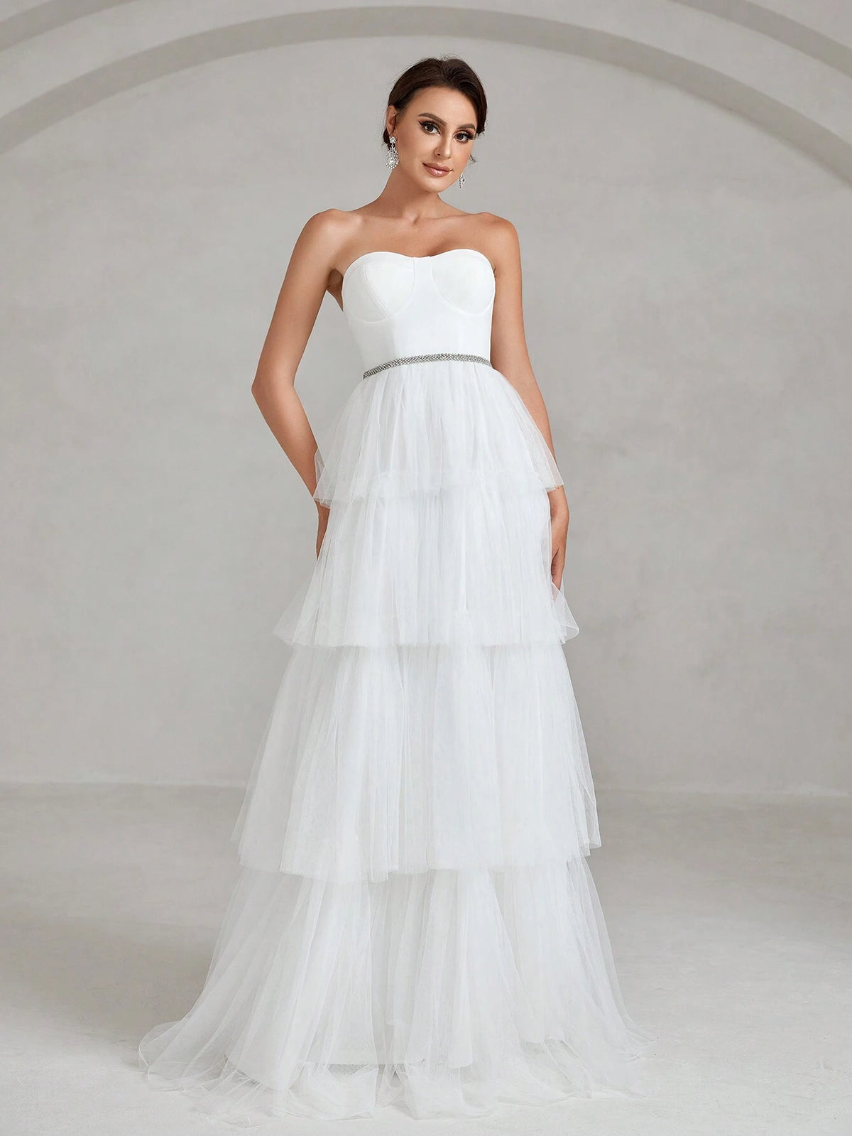 Layer Hem Mesh Tube Wedding Dress