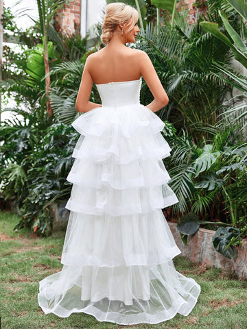 Layer Hem Mesh Tube Wedding Dress