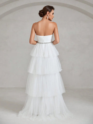 Layer Hem Mesh Tube Wedding Dress