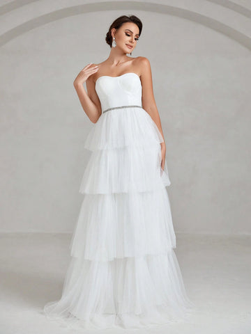 Layer Hem Mesh Tube Wedding Dress