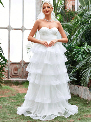 Layer Hem Mesh Tube Wedding Dress