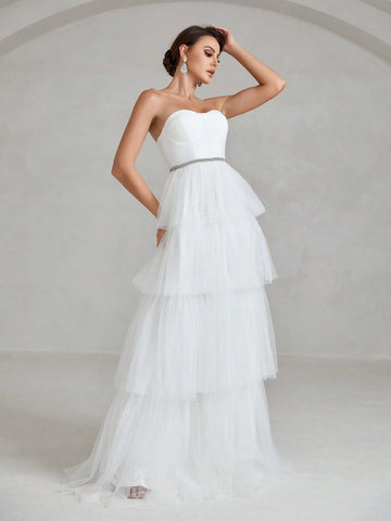 Layer Hem Mesh Tube Wedding Dress
