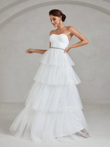 Layer Hem Mesh Tube Wedding Dress